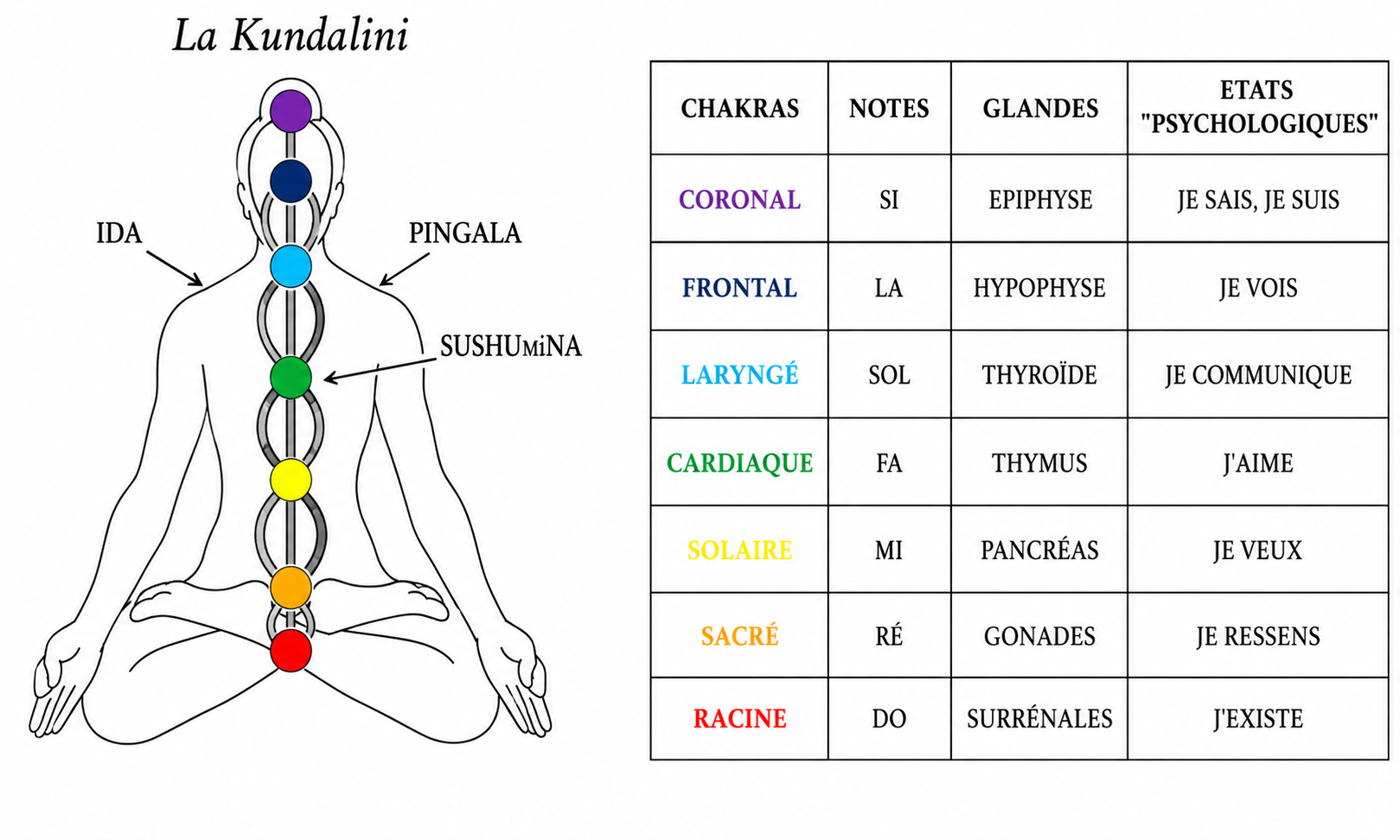 Diagramme des chakras et Kundalini