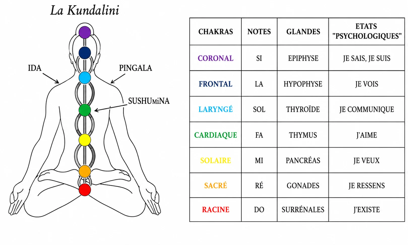Diagramme des chakras et Kundalini